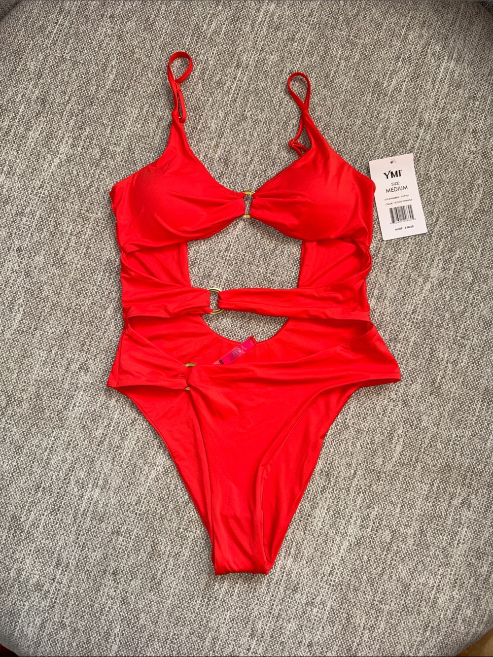 YMI Blood Orange Cutout Monokini with Gold Accents